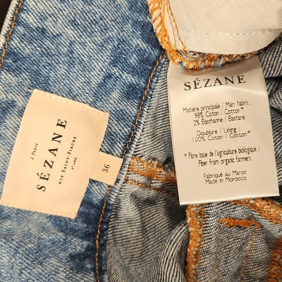 💕SEZANE💕 Austin Belted Paperbag Denim Trousers ~ Bleached Blue FR 36 NWOT - Picture 16 of 16